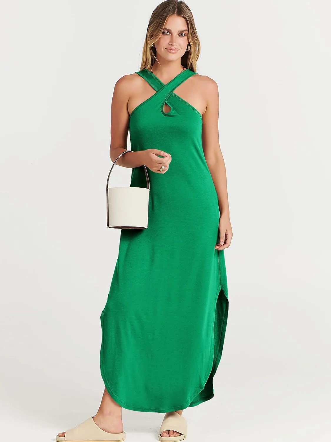 ANRABESS Womens Casual Summer Maxi Dress Sexy Slit Side Sleeveless Loose Beach Long Sundress Vacation Outfits with Pockets