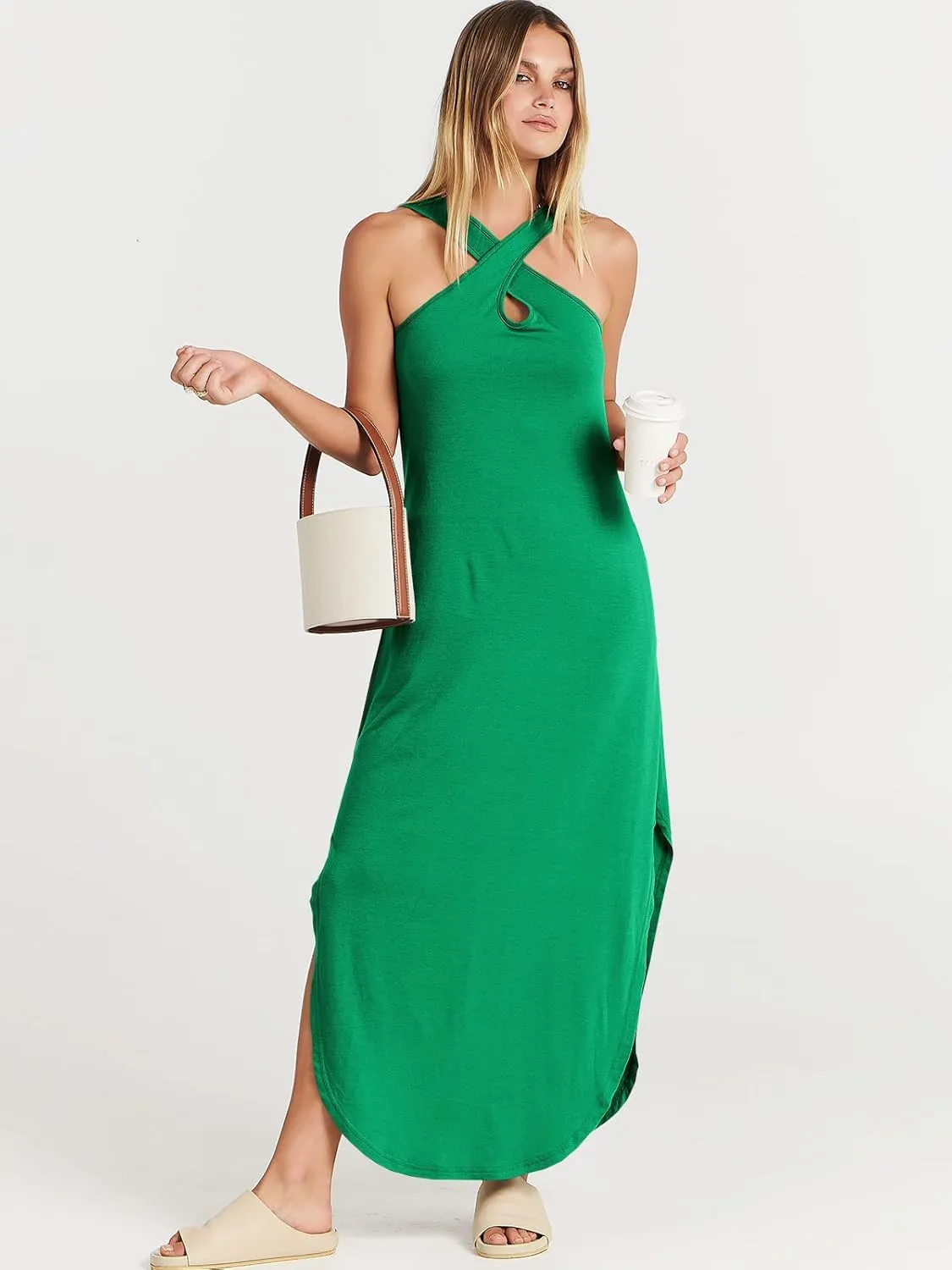 ANRABESS Womens Casual Summer Maxi Dress Sexy Slit Side Sleeveless Loose Beach Long Sundress Vacation Outfits with Pockets
