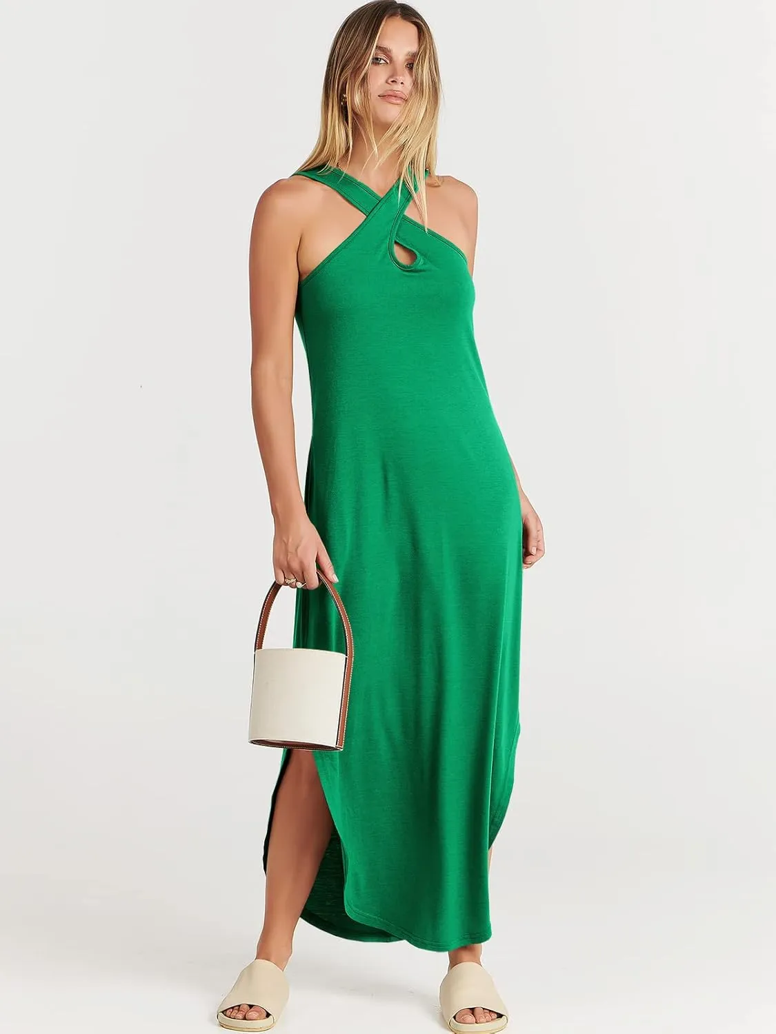 ANRABESS Womens Casual Summer Maxi Dress Sexy Slit Side Sleeveless Loose Beach Long Sundress Vacation Outfits with Pockets