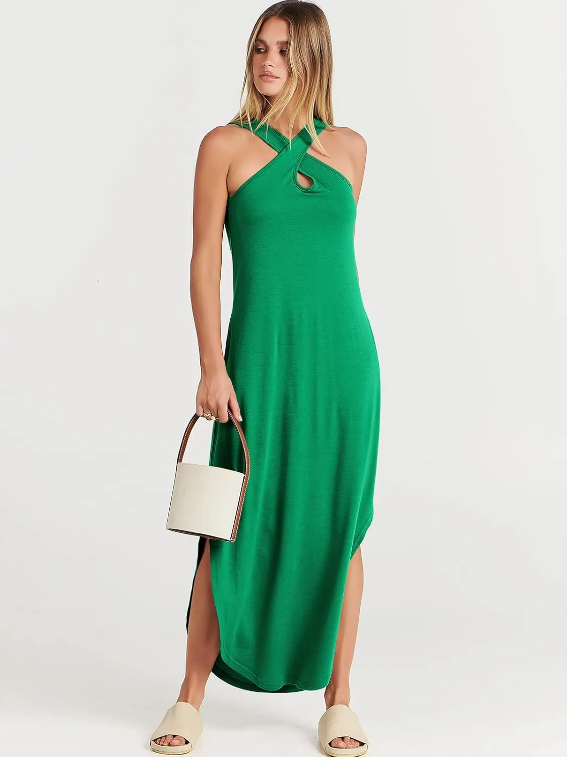 ANRABESS Womens Casual Summer Maxi Dress Sexy Slit Side Sleeveless Loose Beach Long Sundress Vacation Outfits with Pockets