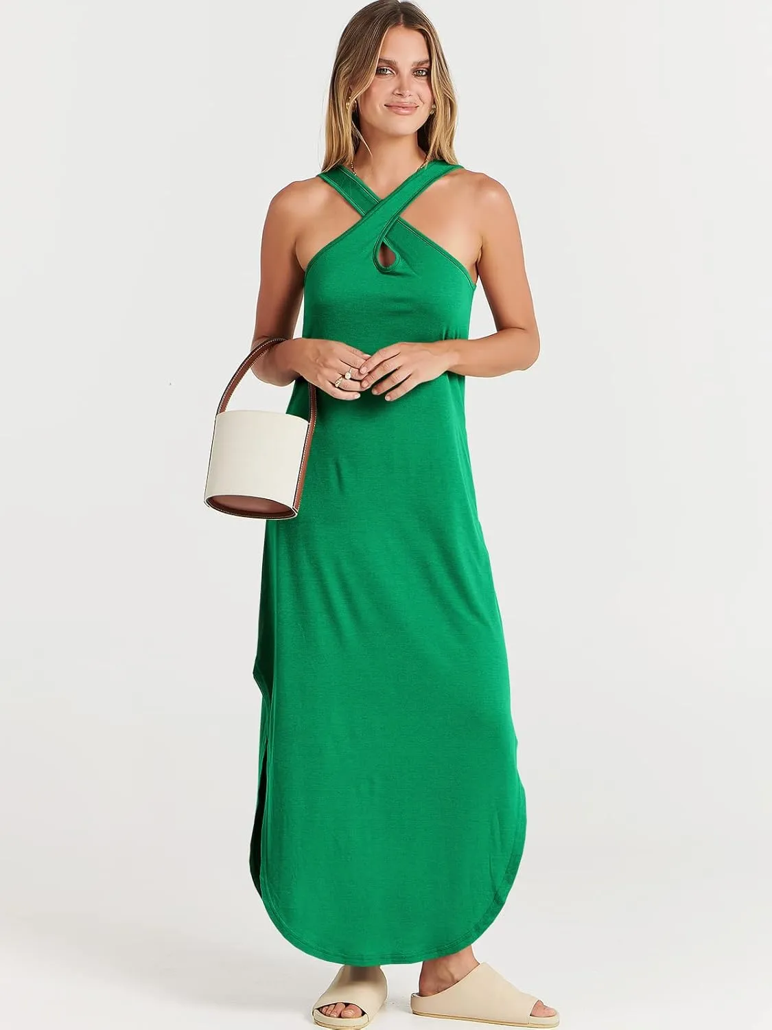 ANRABESS Womens Casual Summer Maxi Dress Sexy Slit Side Sleeveless Loose Beach Long Sundress Vacation Outfits with Pockets
