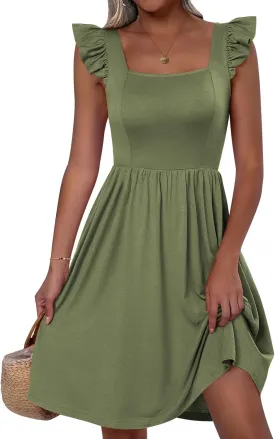ANRABESS Womens Summer Short Dress 2025 Square Neck Sleeveless A Line Ruffled Wedding Casual Cute Teen Beach Mini Sundress