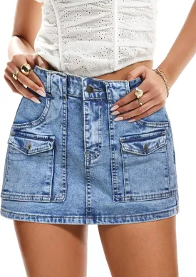 Cargo Jean Skirts for Women Denim Skort High Waisted Womens Mini Skirt with Shorts Y2k with 6 Pockets