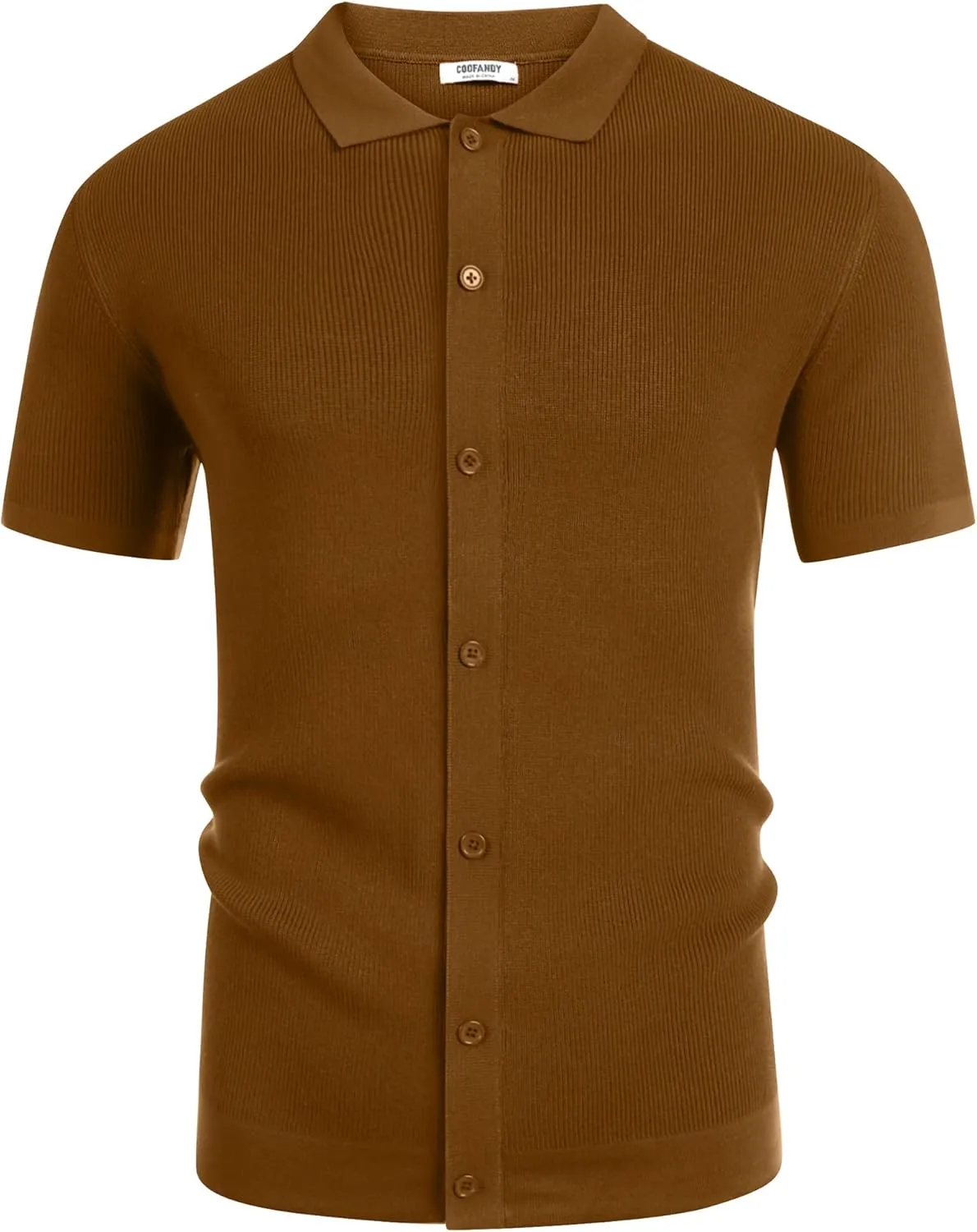 COOFANDY Men's Vintage Knit Shirt Short Sleeve Button Down Polo Shirts for Summer Casual & Vacation