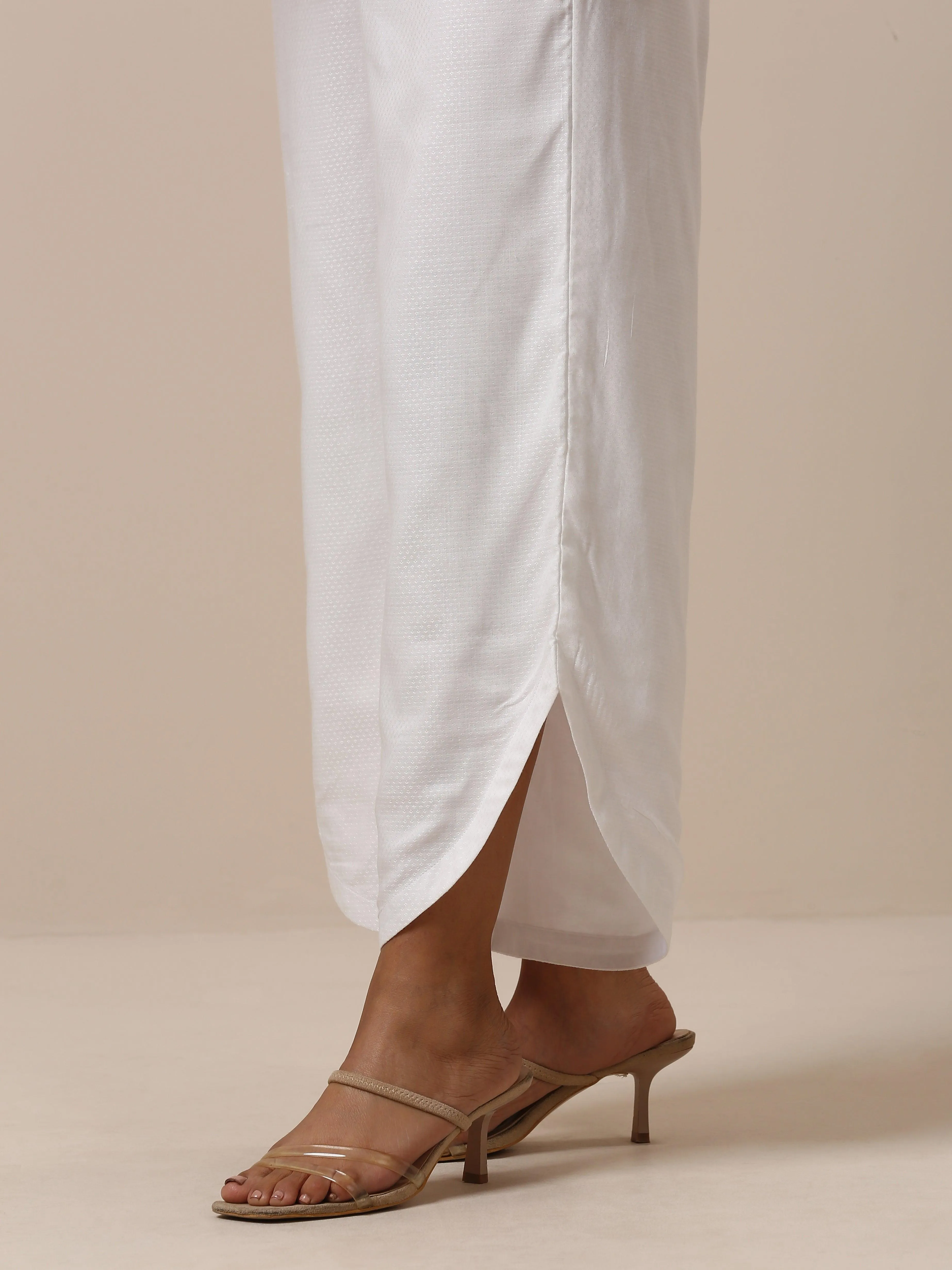 Cotton White Embroidered Slit Kurta Pant Set