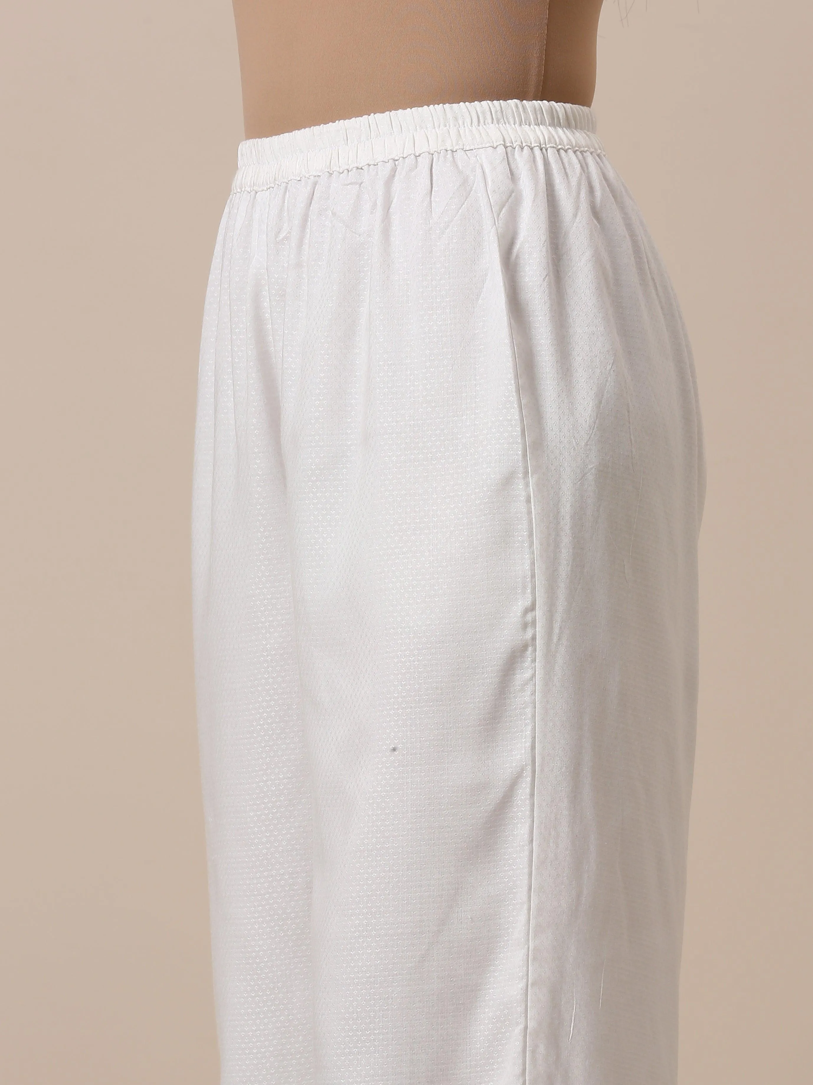 Cotton White Embroidered Slit Kurta Pant Set