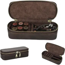 Crazy Horse Leather Cufflink Box for Men Travel Jewelry Storage Case Small Jewelry Organizer Padded Tray for Cufflinks Rings Earrings Studs