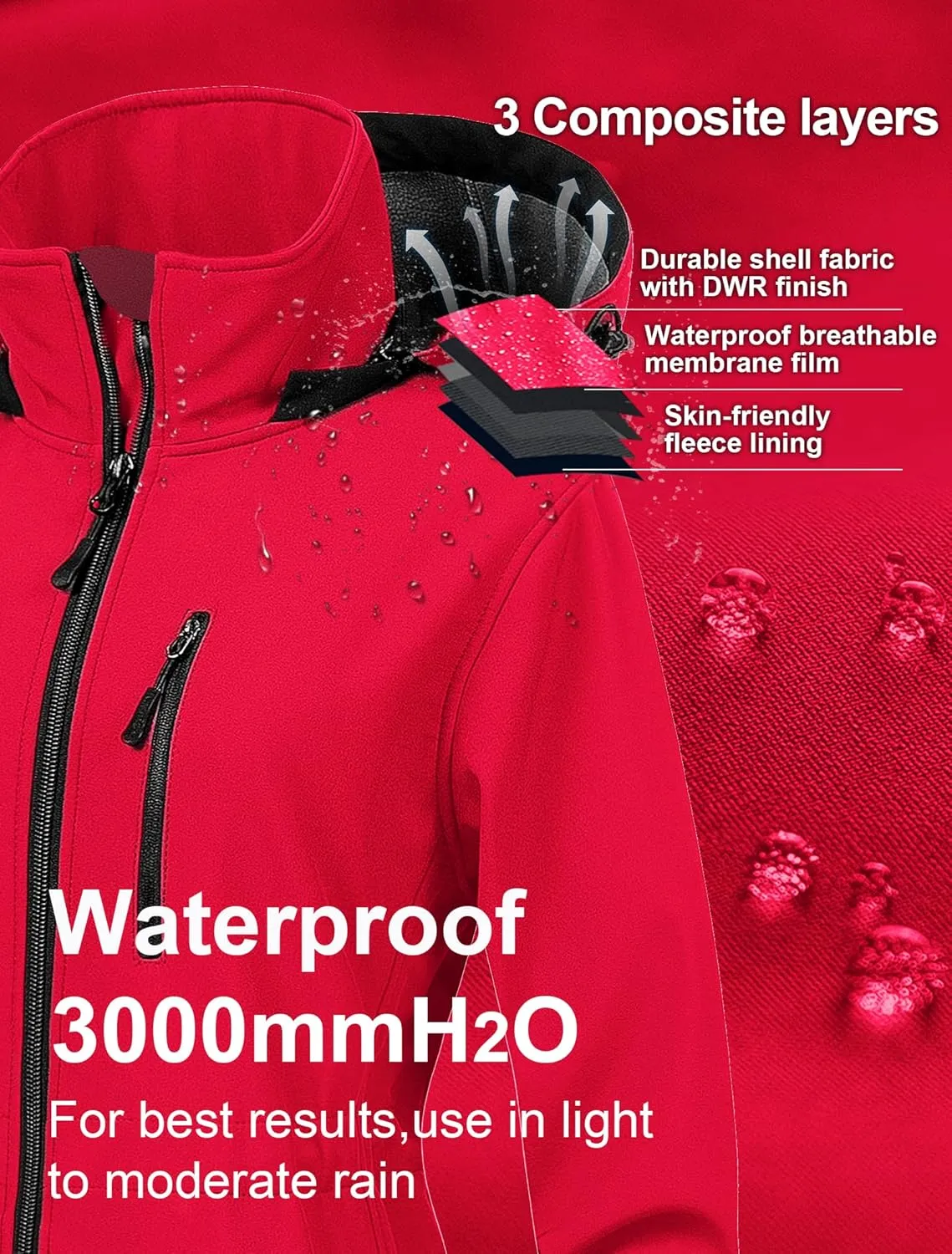 CREATMO US Women's Lightweight Waterproof Long Softshell Tactical Jacket Fleece Lined Windbreaker