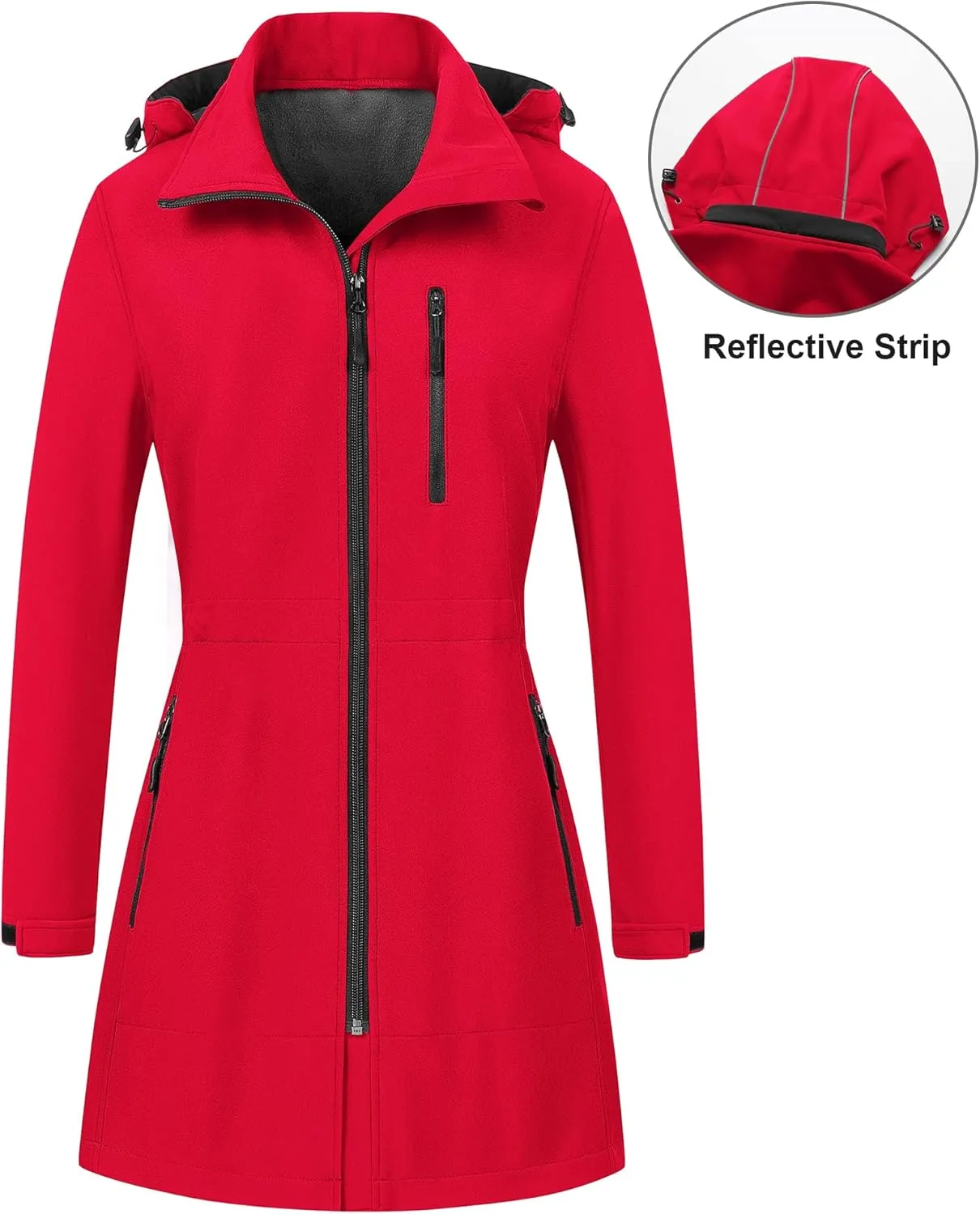 CREATMO US Women's Lightweight Waterproof Long Softshell Tactical Jacket Fleece Lined Windbreaker