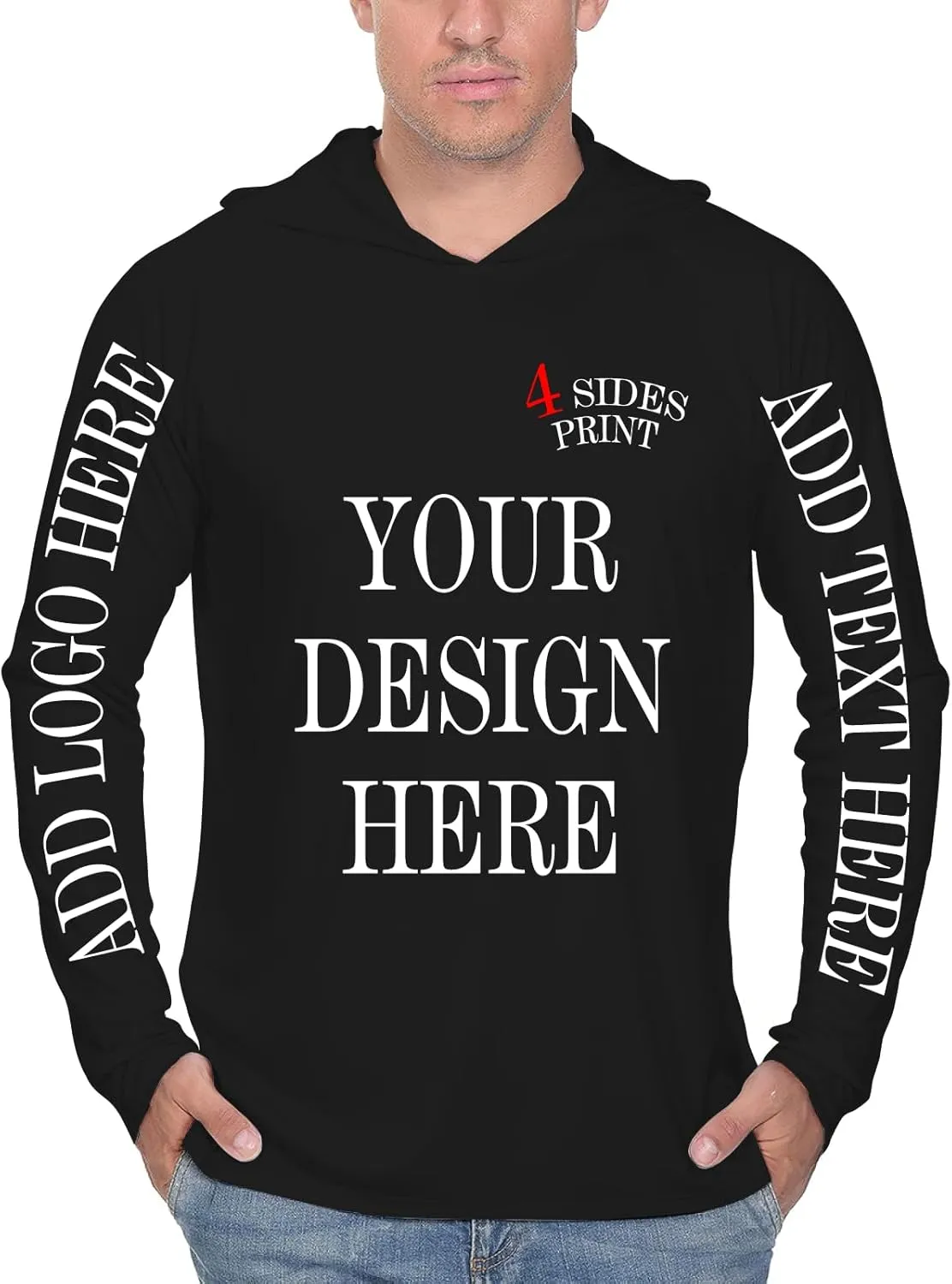 Custom Men's Sun Protection Hoodie Shirt Custom Hoodies Design Your Own Logo Text Customizable Long Sleeve T-Shirt