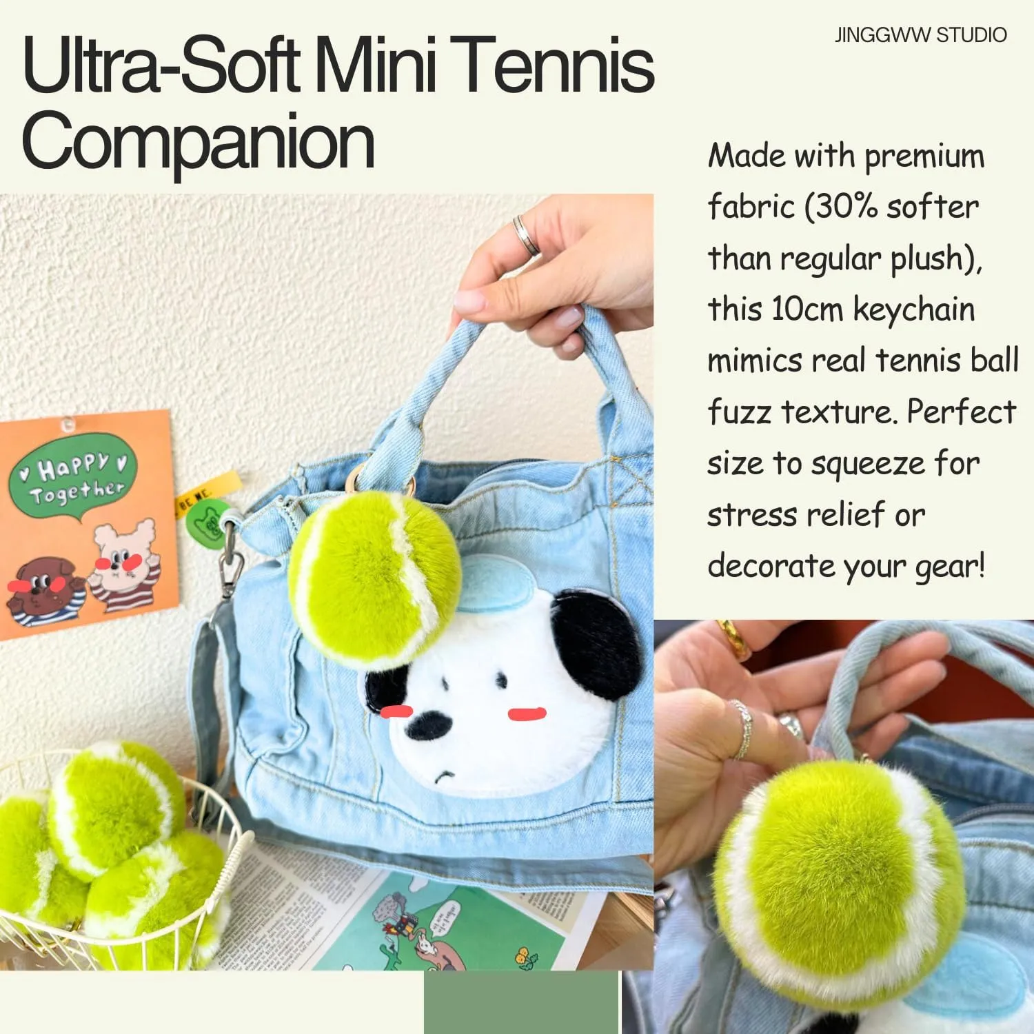 Cute Fluffy Tennis Keychain Plush Pendant Ball Key Rings Soft Pompom Keychain for backpack Handbag Purse Charms