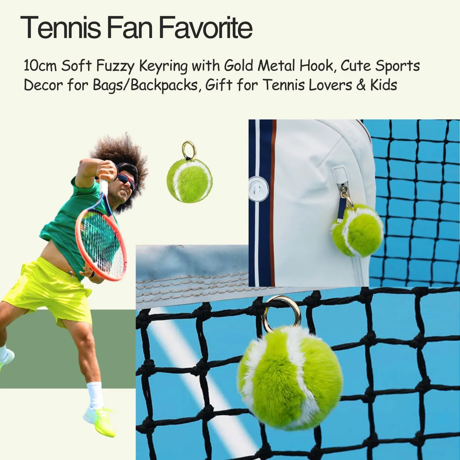 Cute Fluffy Tennis Keychain Plush Pendant Ball Key Rings Soft Pompom Keychain for backpack Handbag Purse Charms