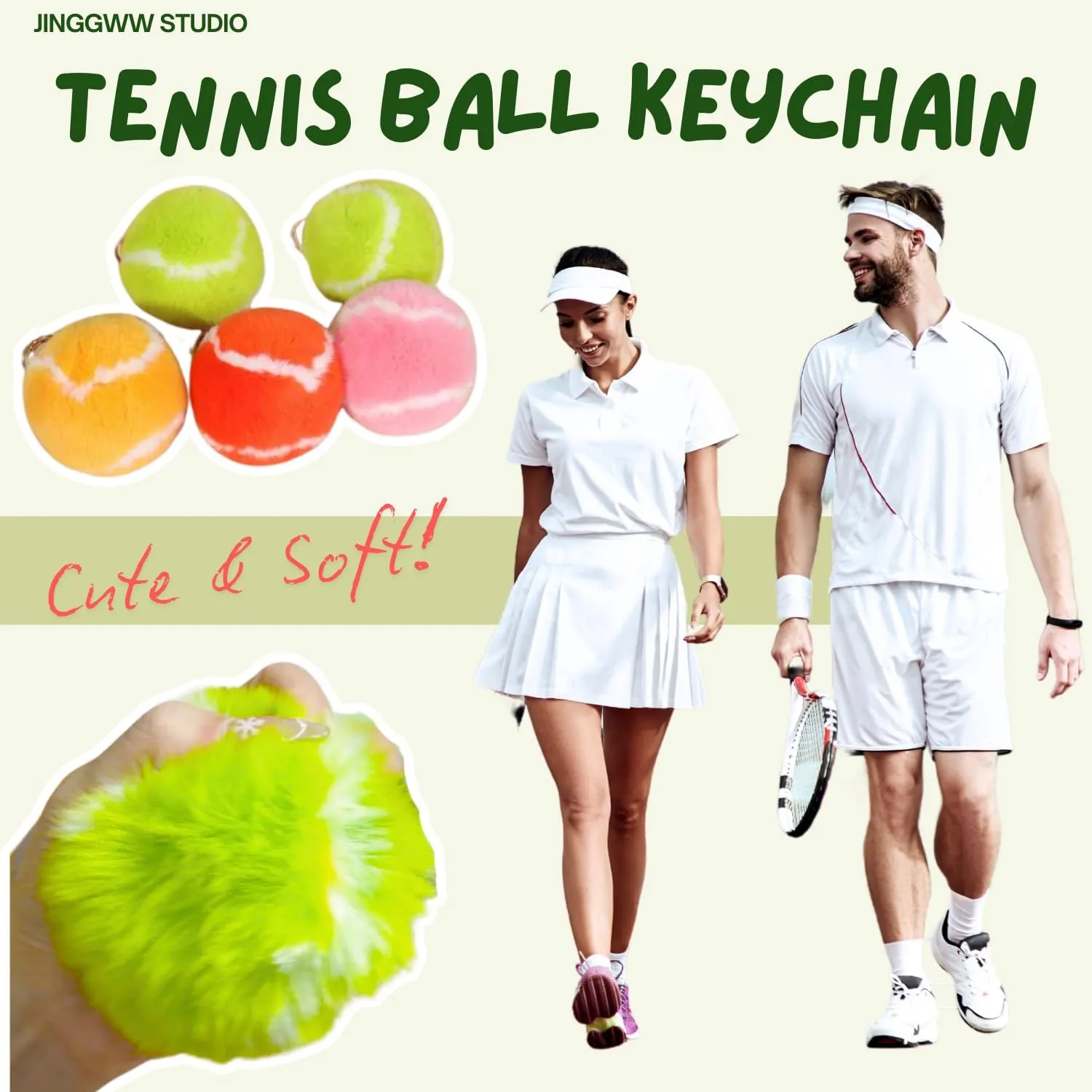 Cute Fluffy Tennis Keychain Plush Pendant Ball Key Rings Soft Pompom Keychain for backpack Handbag Purse Charms