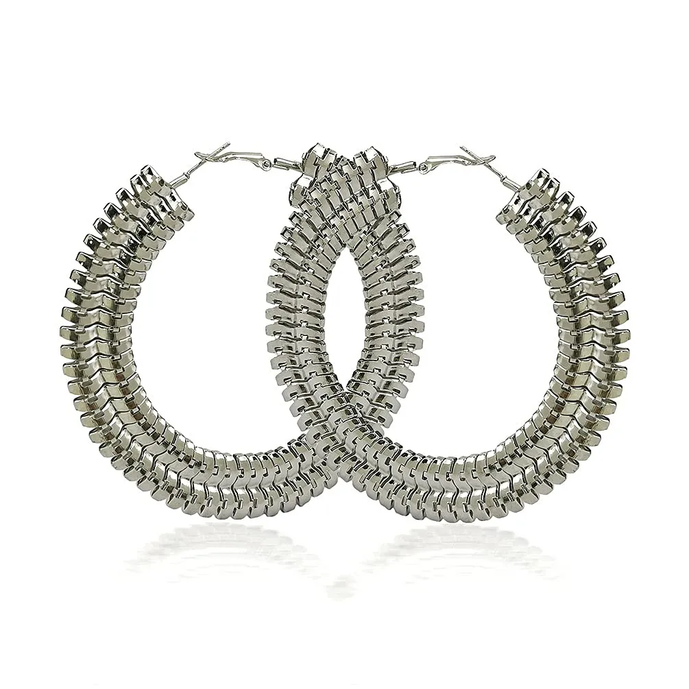 Extra Large Chunky Cuban Hoop Earrings Geometric Double Layered Round Loop Earrings for Women Prom Party Festival Jewelry (80mm silver)