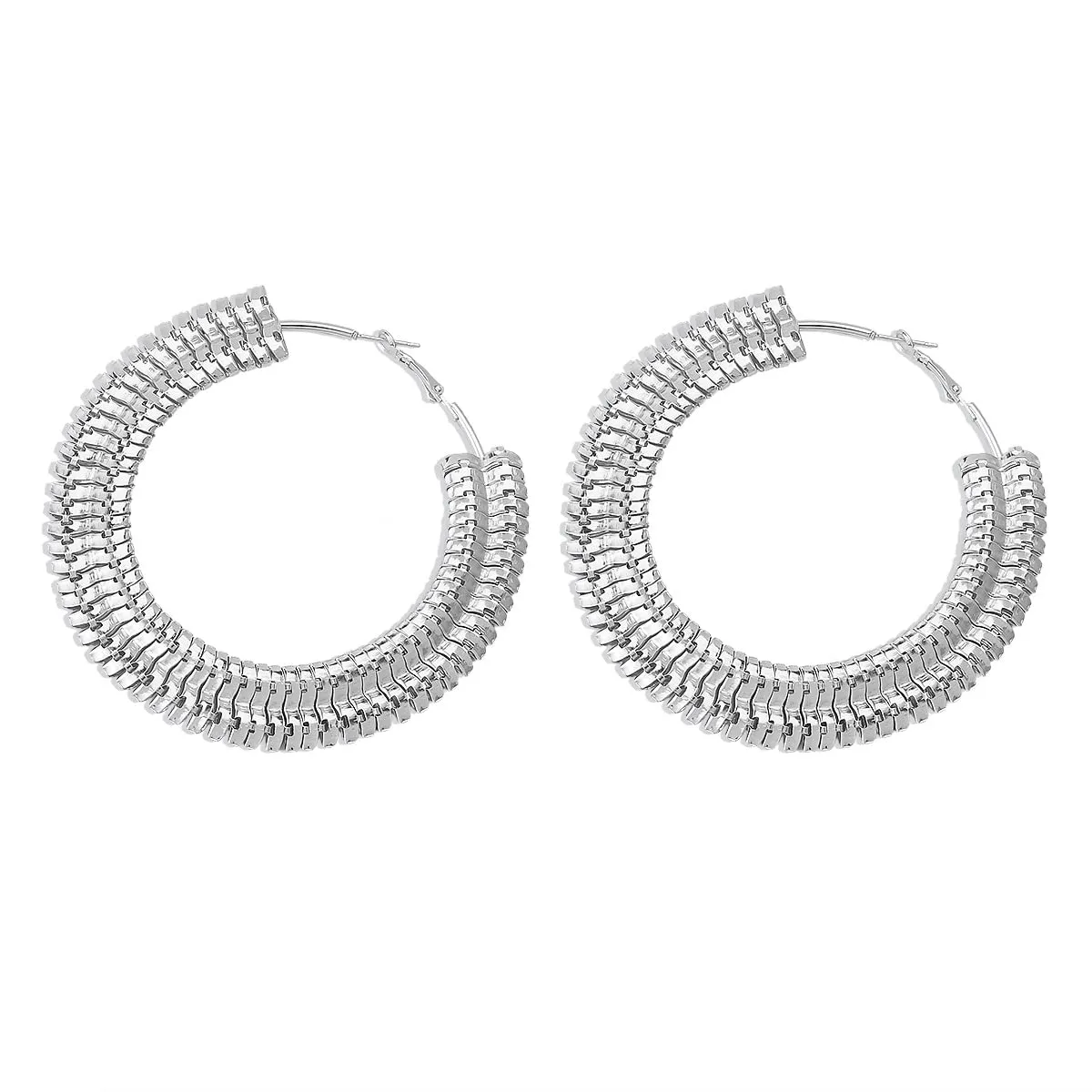 Extra Large Chunky Cuban Hoop Earrings Geometric Double Layered Round Loop Earrings for Women Prom Party Festival Jewelry (80mm silver)