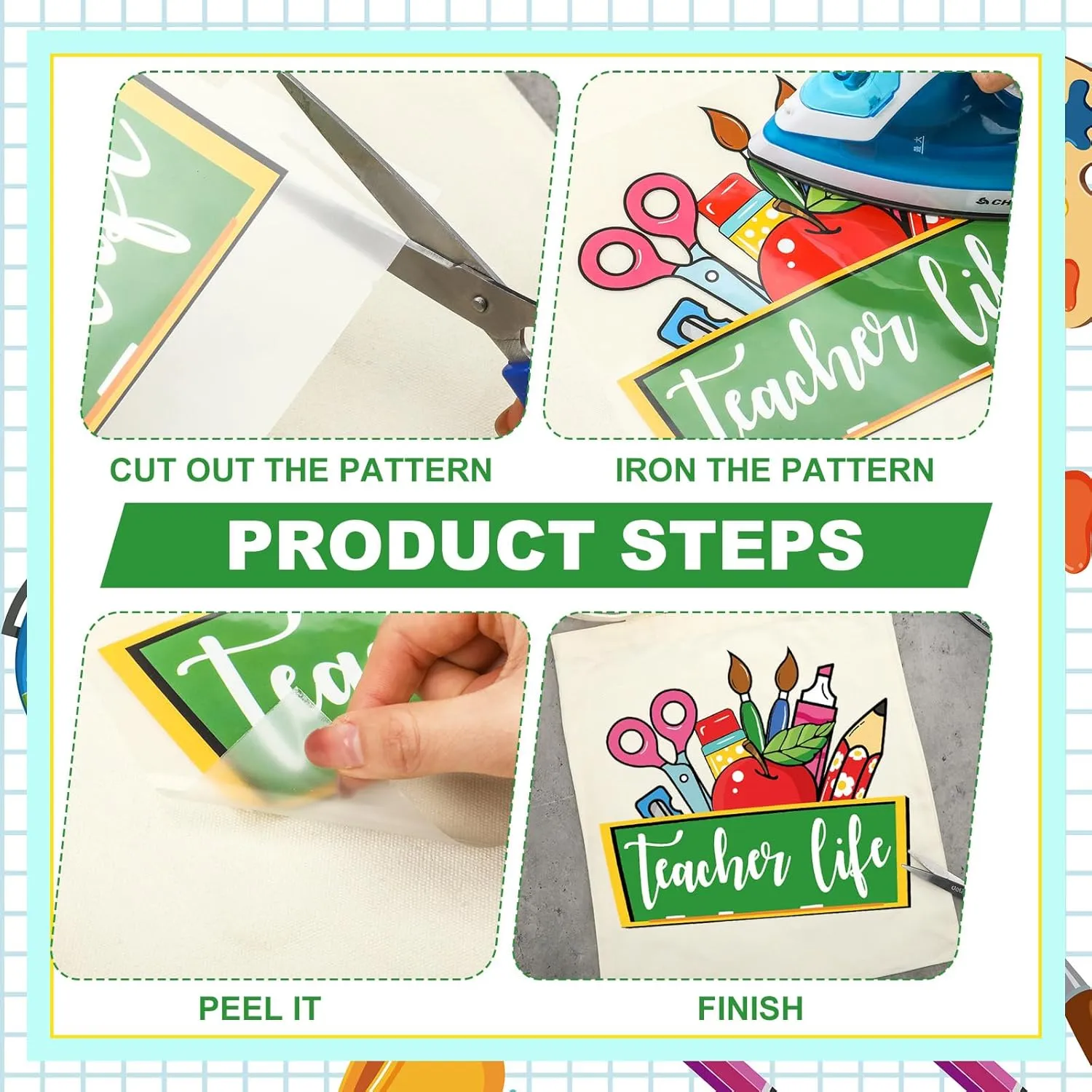 Gilprop 36 Sheets Teacher Week Iron on Transfers Patches Decals HTV Heat Transfer Sticker Inspirational Vinyl Iron on Decals for Clothing T-Shirts Hat Bag DIY Decorations