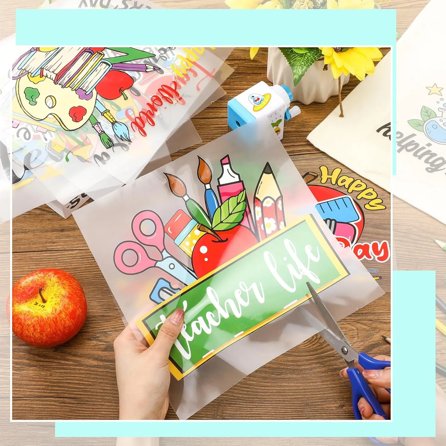 Gilprop 36 Sheets Teacher Week Iron on Transfers Patches Decals HTV Heat Transfer Sticker Inspirational Vinyl Iron on Decals for Clothing T-Shirts Hat Bag DIY Decorations