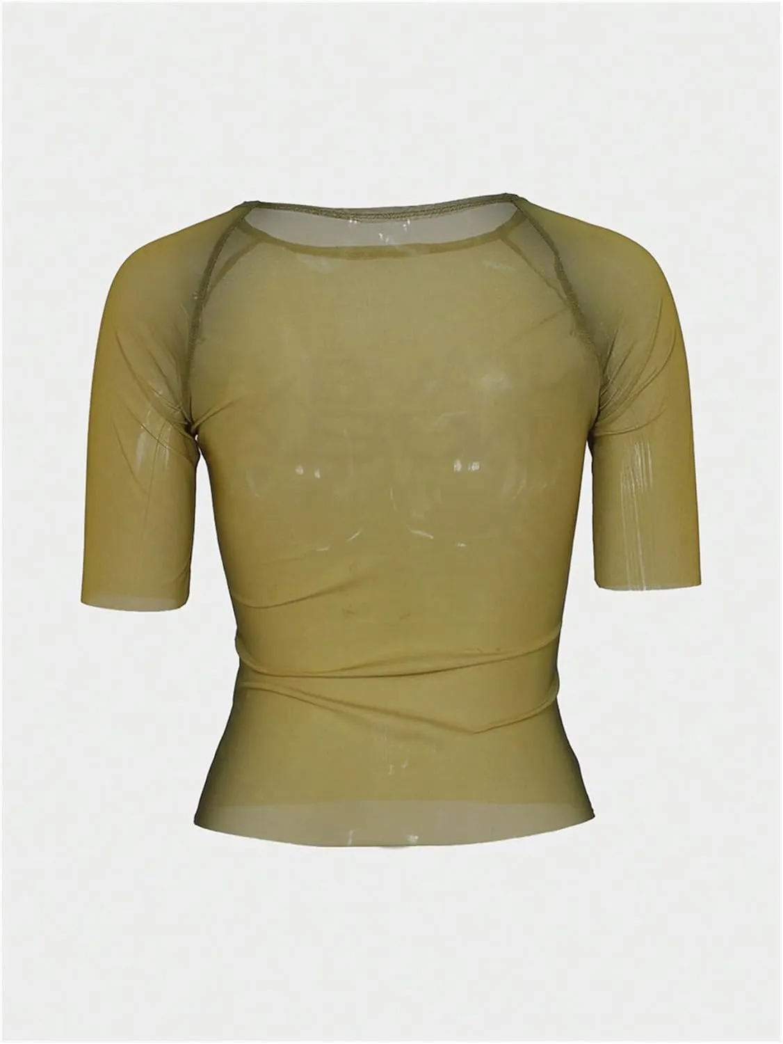 GORGLITTER Women's Short Sleeve Sheer Mesh Crop Tops Y2K See Through Letter Tees Summer Going Out Tops