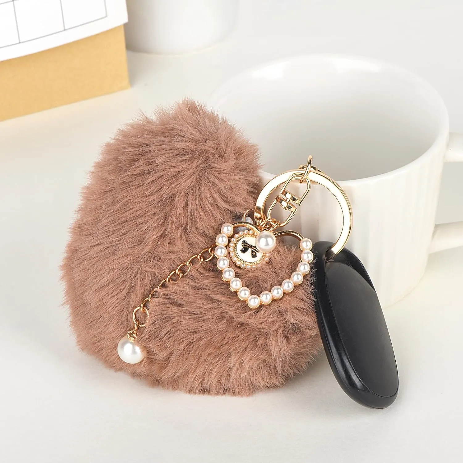 Heart Plush Keychain, Faux Fur Pom Pom Bag Charms, Cute Accessories for Backpacks Purse Car Key