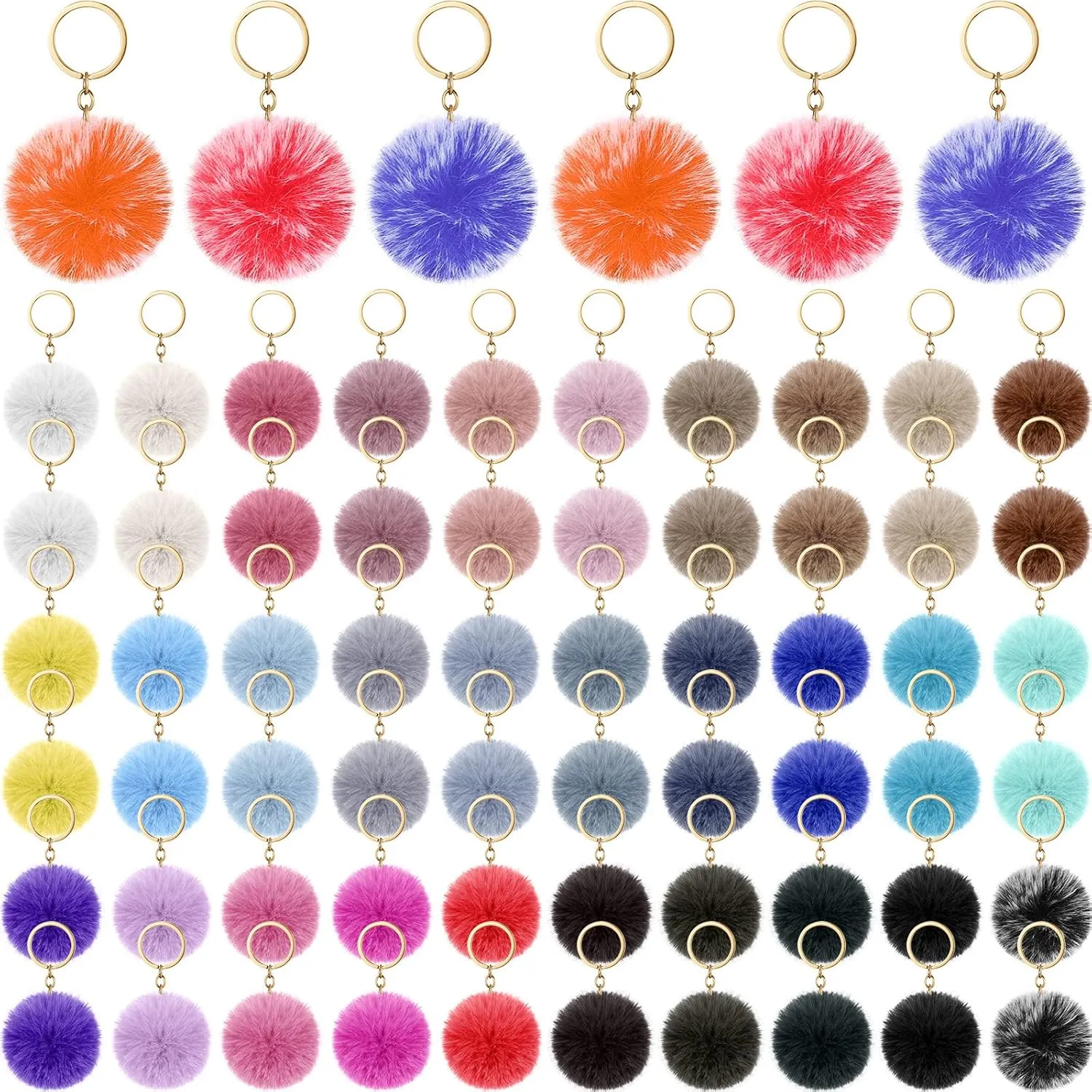 Hicarer 100 Pcs Colorful Pom Poms Keychain Bulk Fuzzy Ball Keychains Pompoms Keyring for Girls Women DIY Thank You Gifts(2.4 Inch)