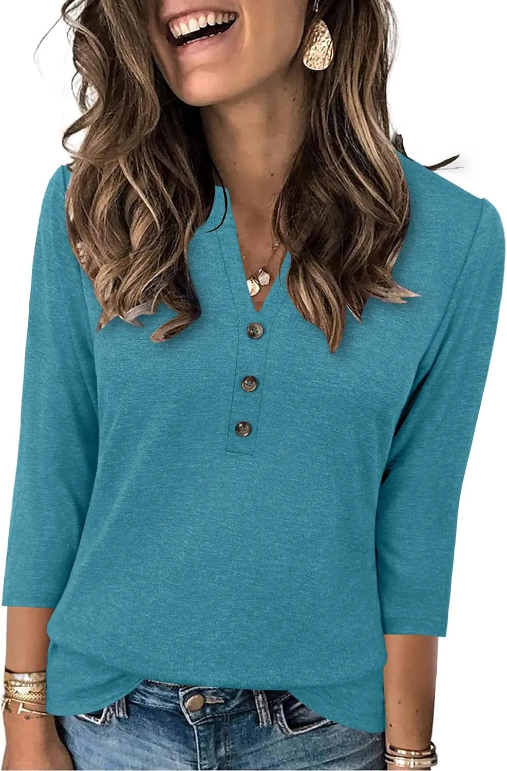 JomeDesign Womens Tops 3/4 Sleeve V Neck Shirts Dressy Casual Tunic Blouses Summer Tees