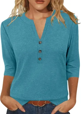 JomeDesign Womens Tops 3/4 Sleeve V Neck Shirts Dressy Casual Tunic Blouses Summer Tees