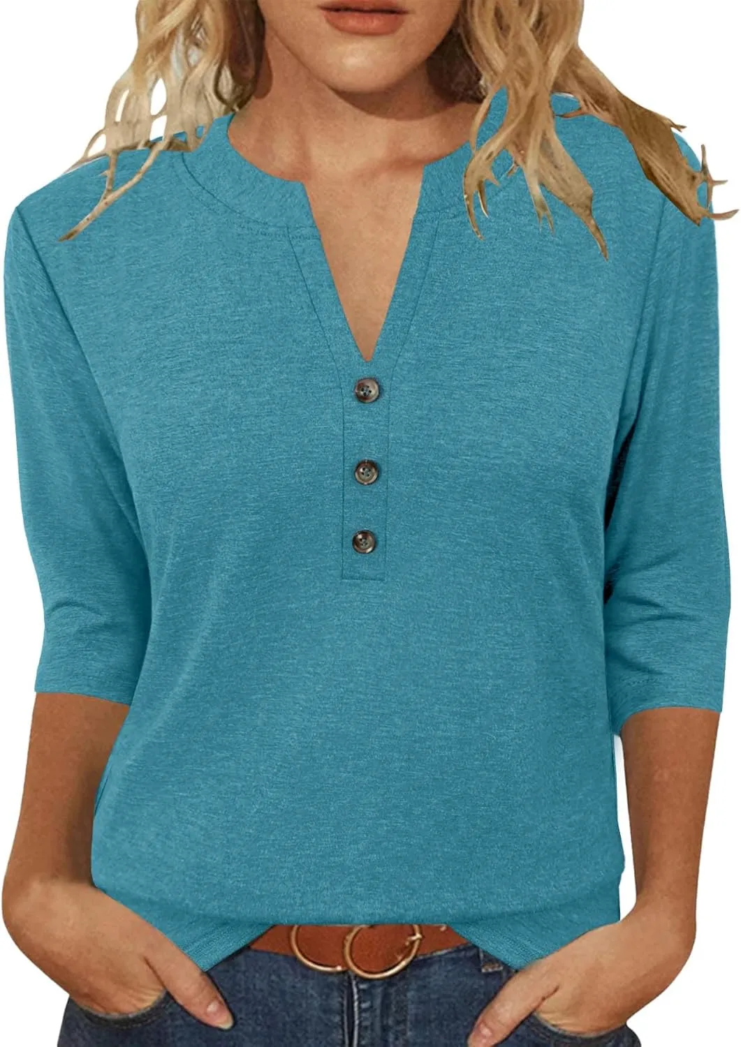 JomeDesign Womens Tops 3/4 Sleeve V Neck Shirts Dressy Casual Tunic Blouses Summer Tees