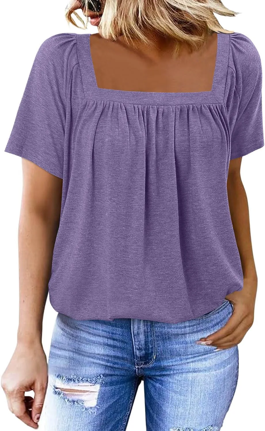 KISSMODA Womens Summer Tops 2025 Trendy Casual Short Sleeve Shirts Dressy Cute Pleated Loose Blouses S-3XL