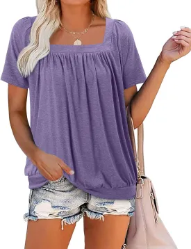 KISSMODA Womens Summer Tops 2025 Trendy Casual Short Sleeve Shirts Dressy Cute Pleated Loose Blouses S-3XL