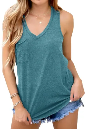 Laseily Women's V Neck Sleeveless Tank Tops Workout Yoga Loose Lightweight Flowy Summer Tee Shirts with Pocket