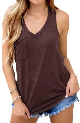 Laseily Women's V Neck Sleeveless Tank Tops Workout Yoga Loose Lightweight Flowy Summer Tee Shirts with Pocket