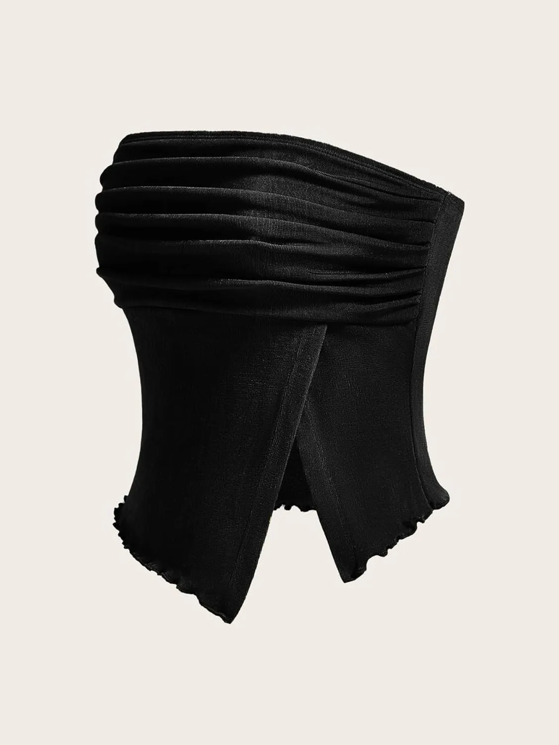 Milumia Women Mesh Tube Tops Split Hem Going Out Strapless Bandeau Tops Ruched Tank Shirts