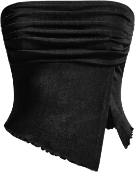 Milumia Women Mesh Tube Tops Split Hem Going Out Strapless Bandeau Tops Ruched Tank Shirts