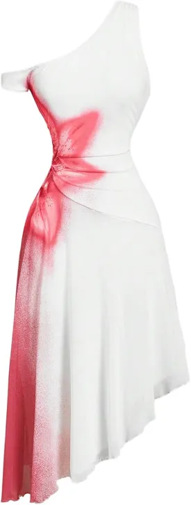 Milumia Women's Floral Asymmetrical Neck Dress Ruched Ruffle Sleeveless Midi Dresses