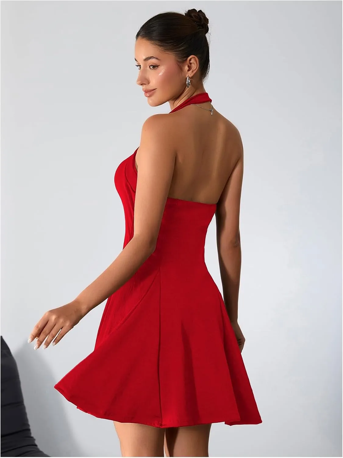 Milumia Women's Halter Mini Dress Backless A Line Flare Party Club Short Dresses