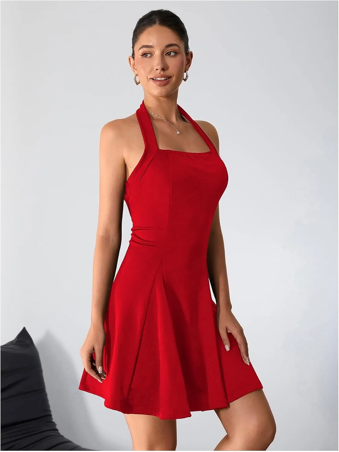 Milumia Women's Halter Mini Dress Backless A Line Flare Party Club Short Dresses