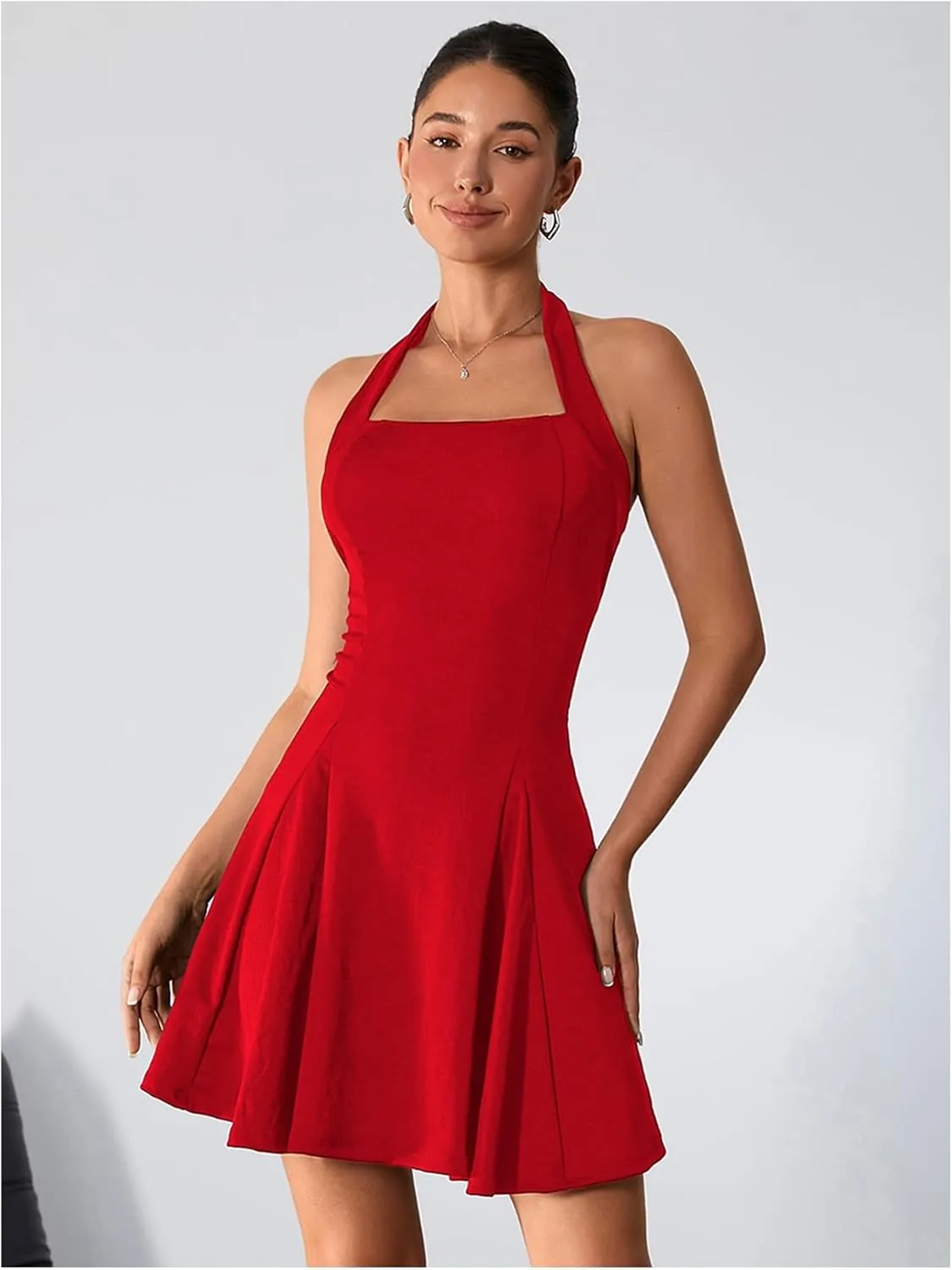 Milumia Women's Halter Mini Dress Backless A Line Flare Party Club Short Dresses