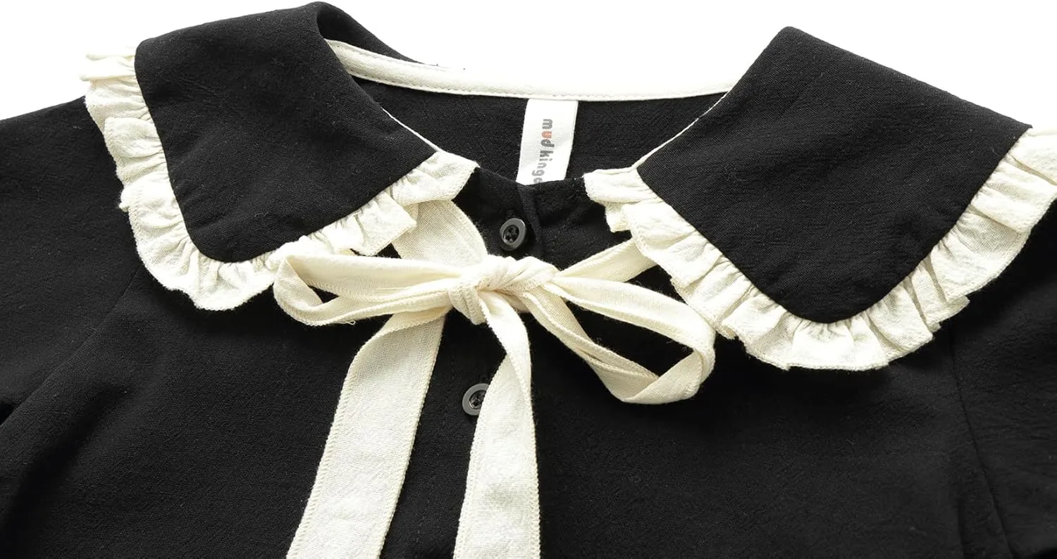 Mud Kingdom Girls Blouse Shirts Spring Fall Long Sleeve Button-Down Top Ruffle Collar