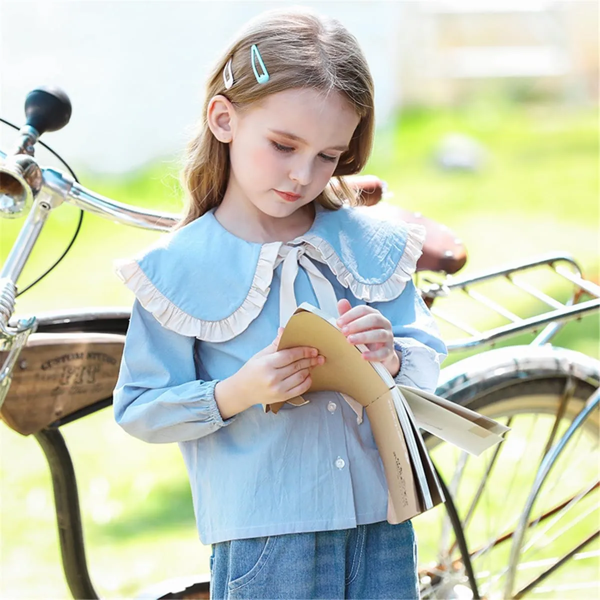 Mud Kingdom Girls Blouse Shirts Spring Fall Long Sleeve Button-Down Top Ruffle Collar