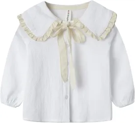 Mud Kingdom Girls Blouse Shirts Spring Fall Long Sleeve Button-Down Top Ruffle Collar