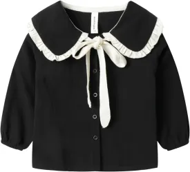 Mud Kingdom Girls Blouse Shirts Spring Fall Long Sleeve Button-Down Top Ruffle Collar