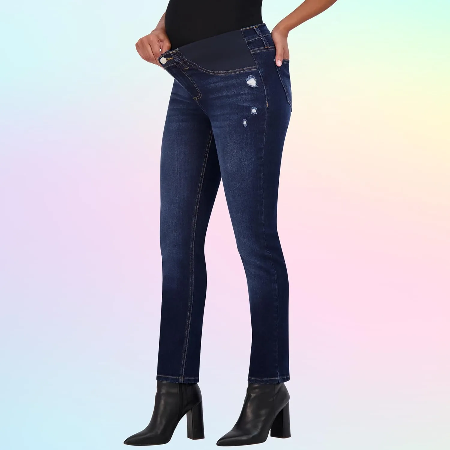 Savi Parker Maternity Jeans for Women, Straight Leg Elastic Under Belly High Waist Pant, Pregnancy Clothes for All Seasons
