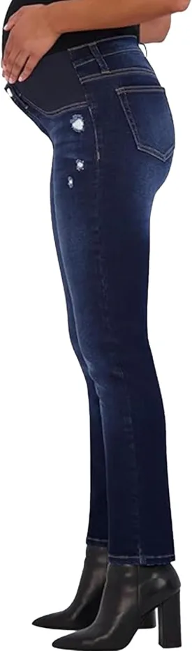 Savi Parker Maternity Jeans for Women, Straight Leg Elastic Under Belly High Waist Pant, Pregnancy Clothes for All Seasons