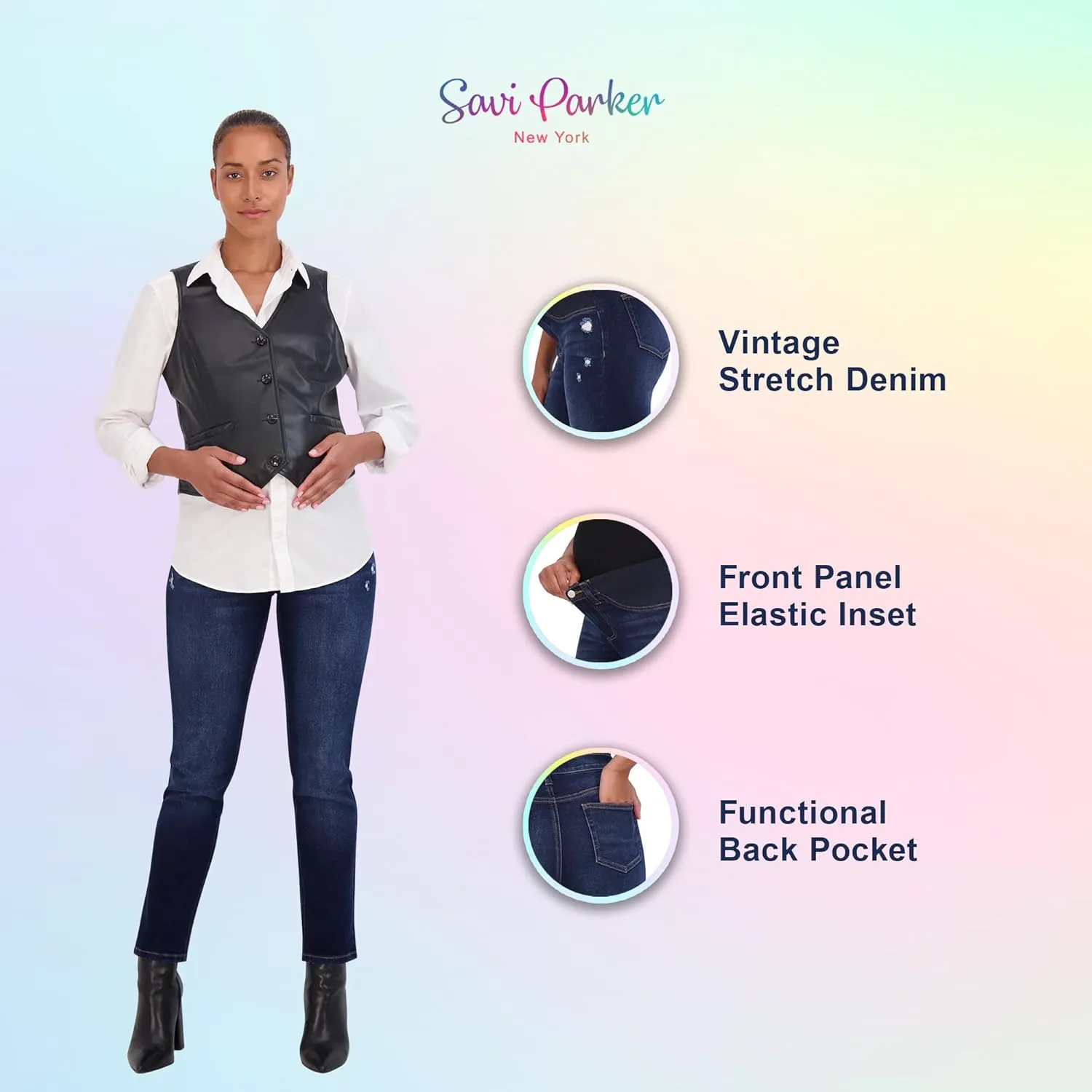 Savi Parker Maternity Jeans for Women, Straight Leg Elastic Under Belly High Waist Pant, Pregnancy Clothes for All Seasons