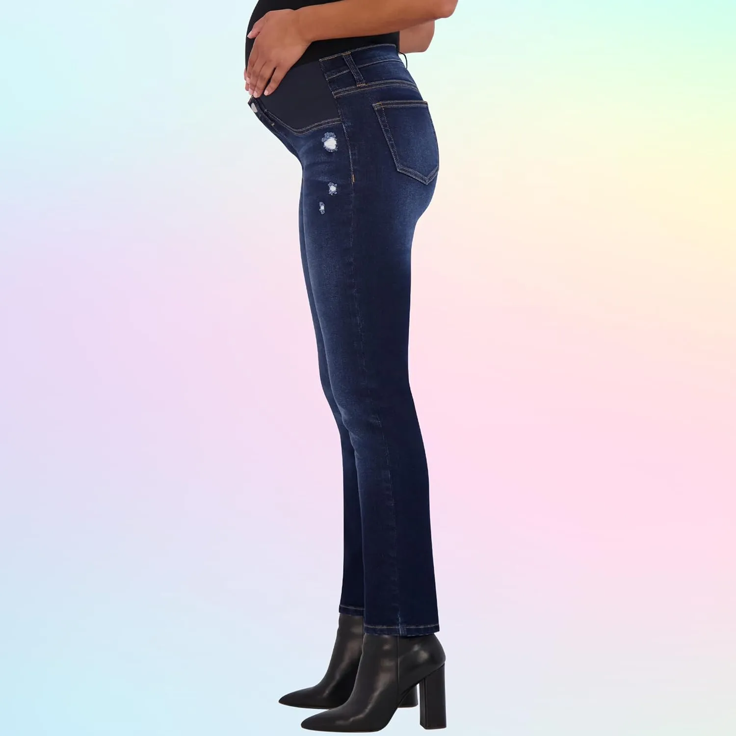 Savi Parker Maternity Jeans for Women, Straight Leg Elastic Under Belly High Waist Pant, Pregnancy Clothes for All Seasons