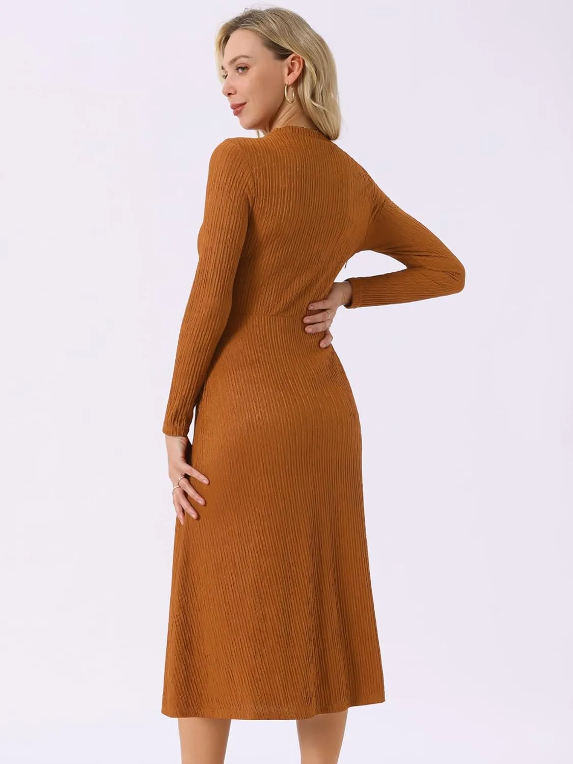 Seta T Women's Fall Dresses Long Sleeve Round Neck Casual Knit A-Line Midi Dress