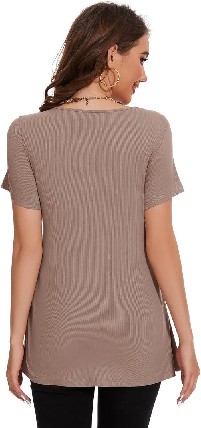 Smallshow Women's Maternity Shirts Tie Front Short Sleeve Pregnancy Tops Clothes