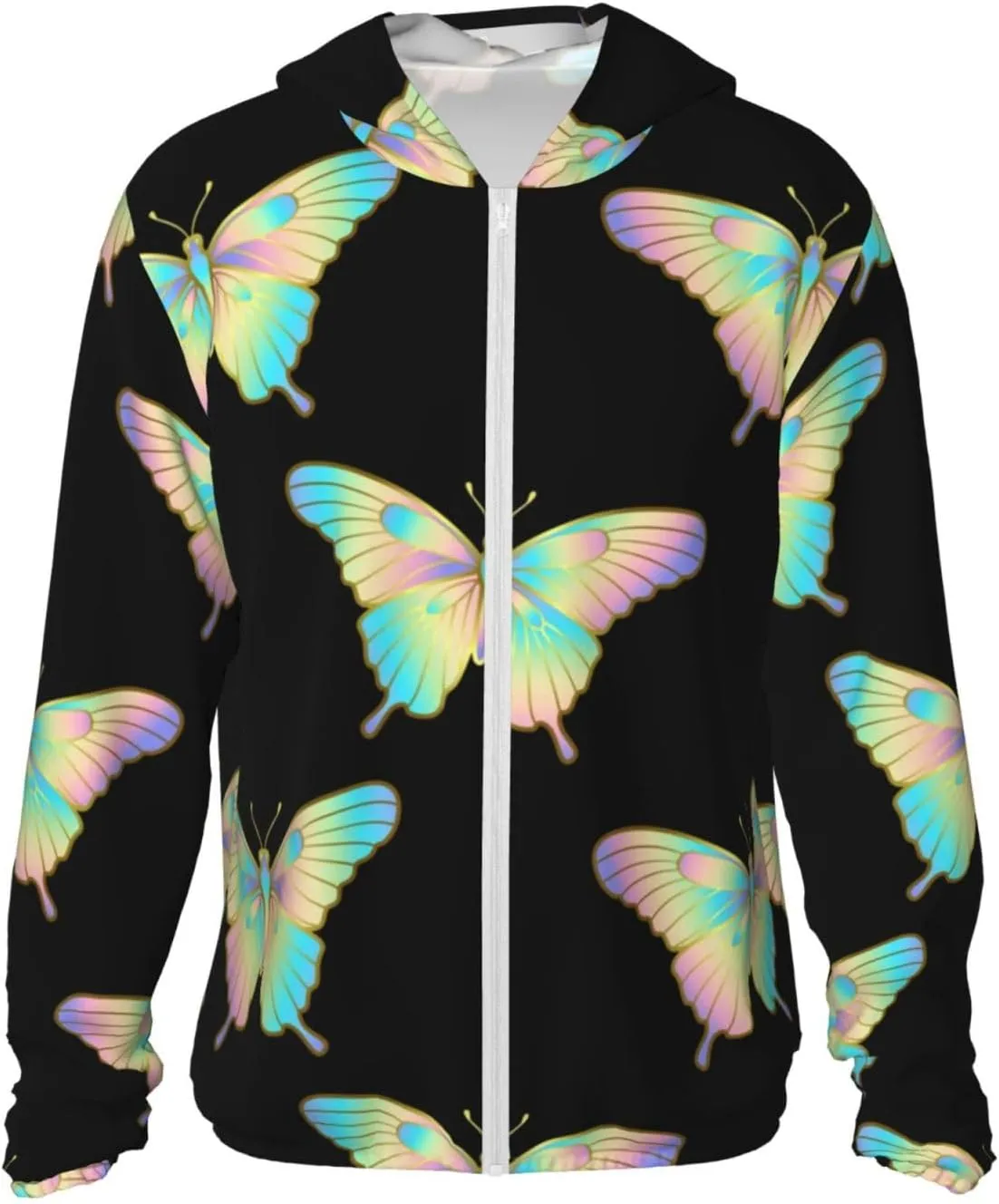 Sun Protection Hoodie Jacket Holographic Butterlfy Pattern Summer Cooling Shirts For Fishing Hiking