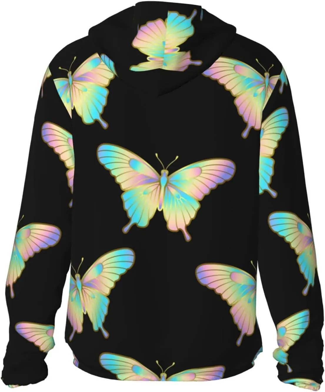 Sun Protection Hoodie Jacket Holographic Butterlfy Pattern Summer Cooling Shirts For Fishing Hiking