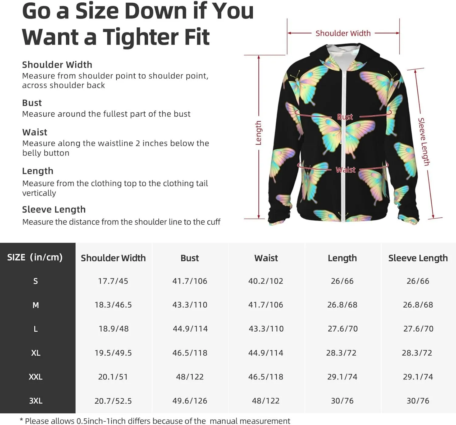 Sun Protection Hoodie Jacket Holographic Butterlfy Pattern Summer Cooling Shirts For Fishing Hiking